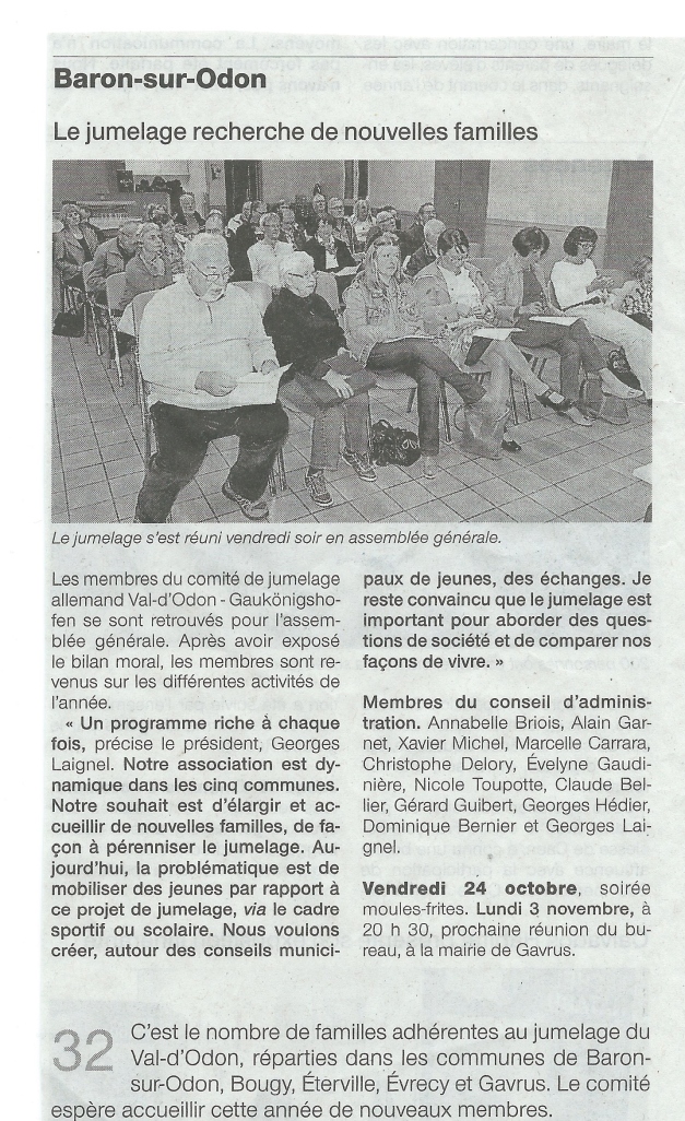 Article Ouest France paru le mercredi 22 octobre 2014.